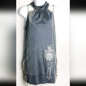 Salvage Brand halter neck tunic top. Purple. mini dress.